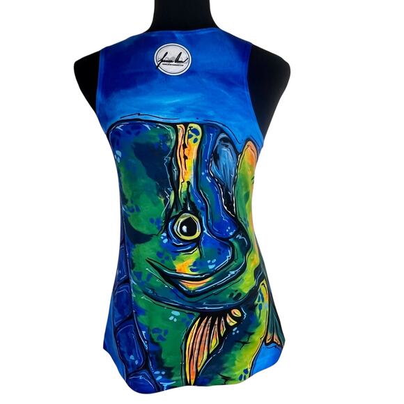 Jessica Ann Art Mahi Mahi Dolphin Fish Top S Art2Wear Ocean Coastal Lady Angler - Picture 3 of 15